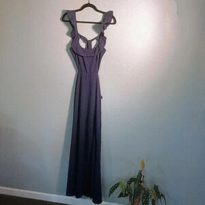 Lulus Sweetest Entrance Navy Blue Ruffled Tie-Back Maxi Dress/Large NWOT